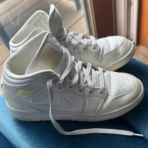 Youth White/Yellow Nike a Jordan High-Top Sneakers - Kids Shoes 5.5Y